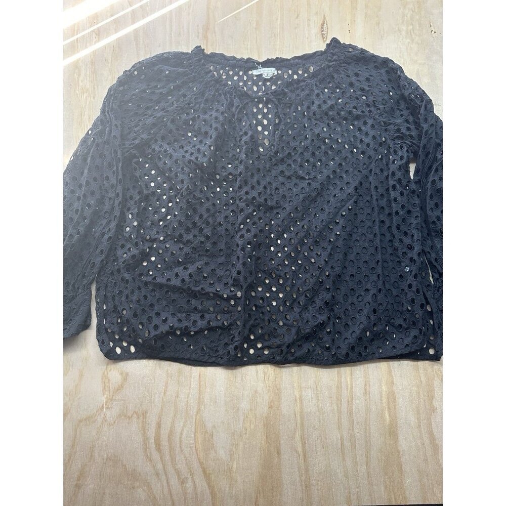 Anthropologie Ne Quittez Pas Eyelet Top Sz M Black Beachy Resort Whimsical Goth‎